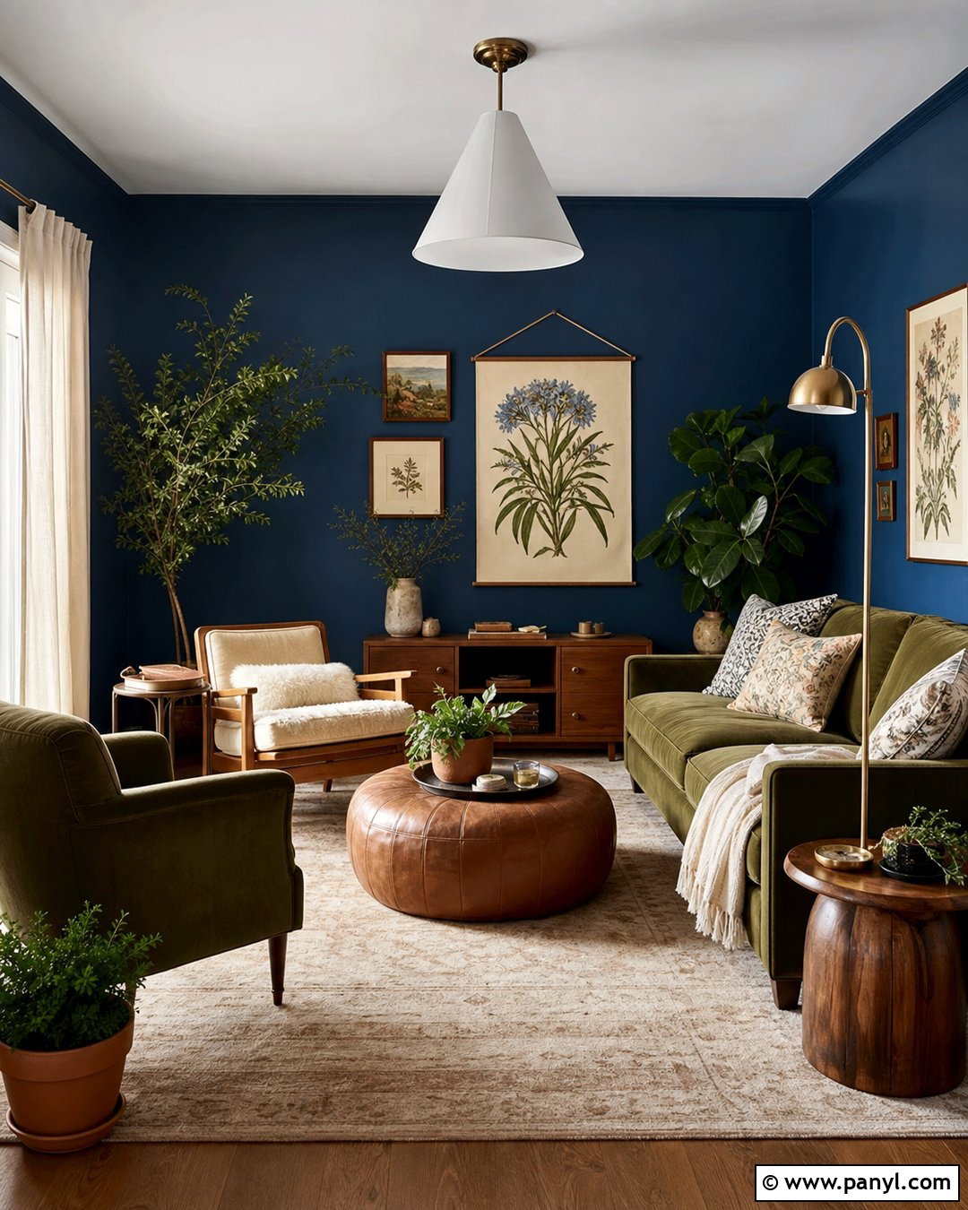 Deep Blue Walls With Olive Green - 35 Deep Blue Walls