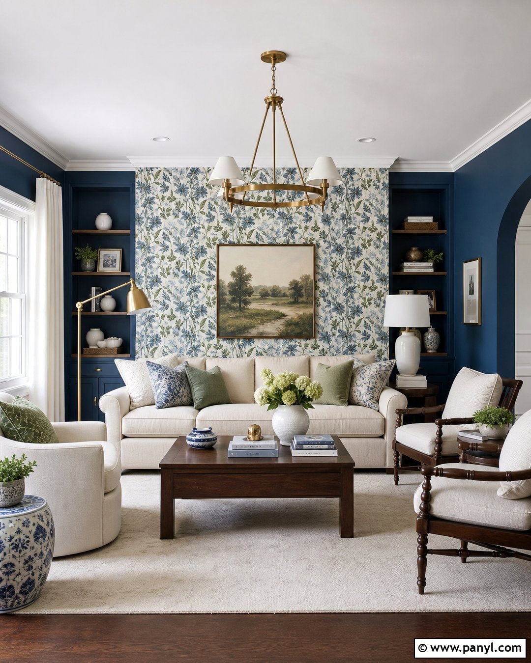 Deep Blue Walls With Patterned Wallpaper - 35 Deep Blue Walls