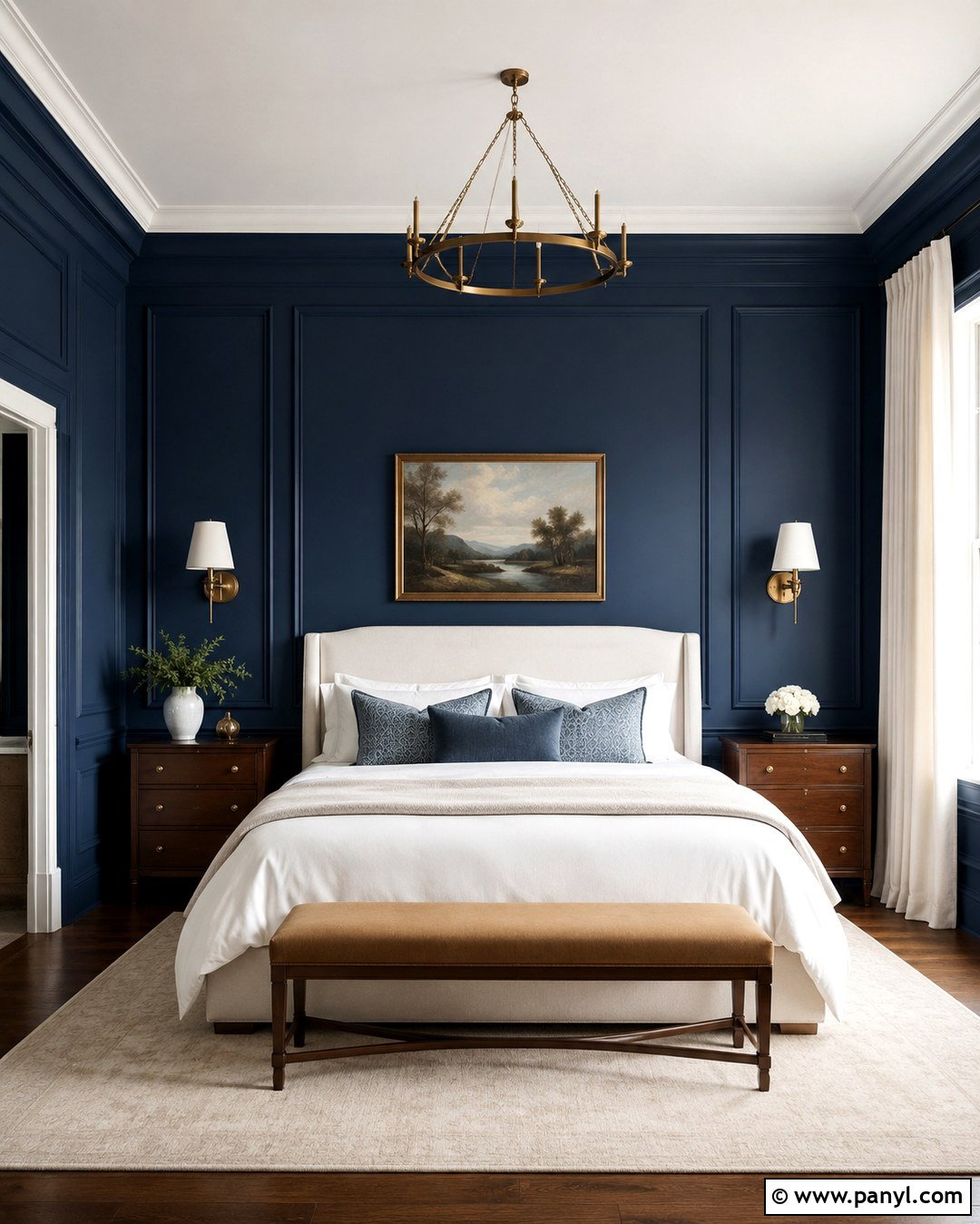 Deep Blue Walls With Picture Frame Molding - 20 Deep Blue Wall Color Ideas