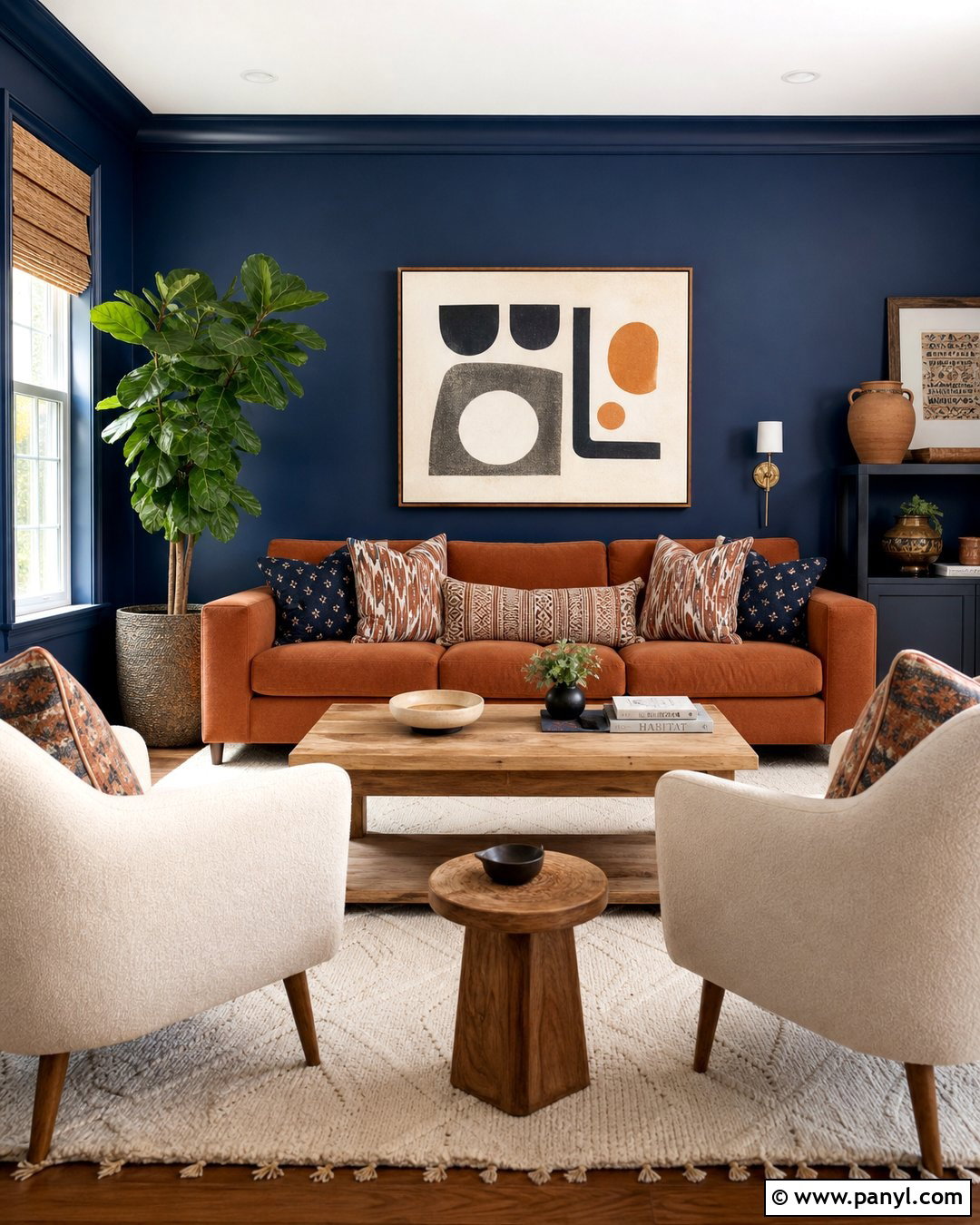 Deep Blue Walls With Terracotta - 35 Deep Blue Walls
