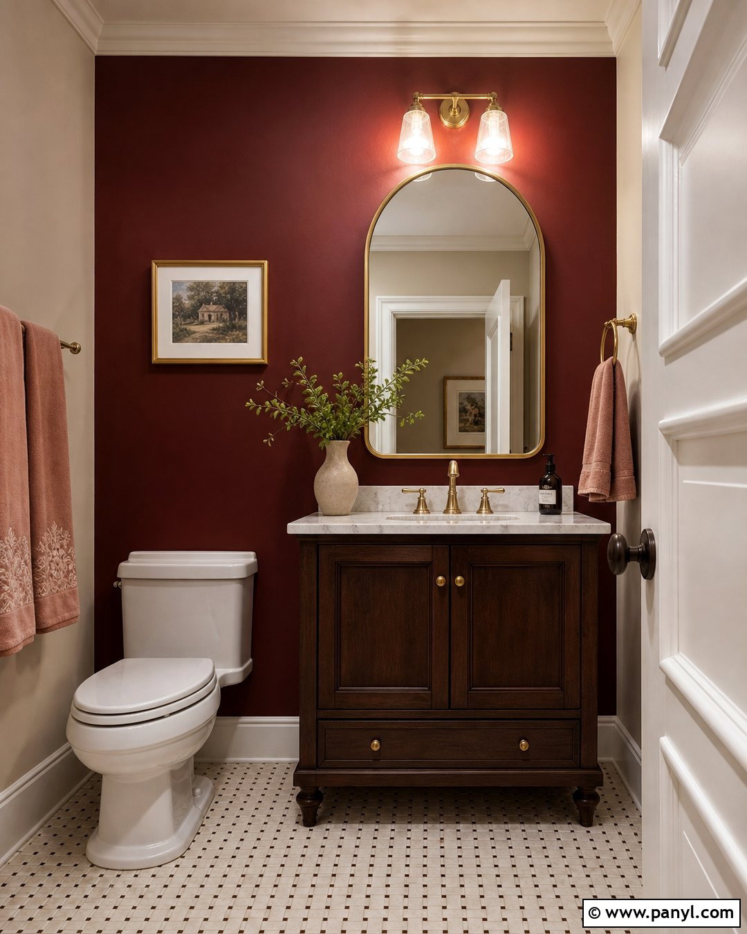 Deep Burgundy Accent Wall - 20 Dark Accent Wall In Small Bathroom Ideas