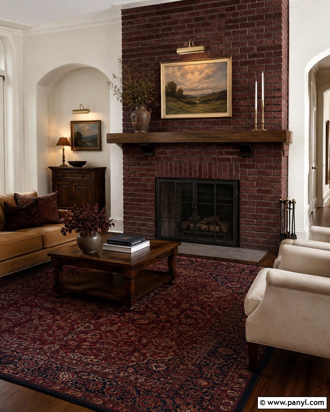 Deep Burgundy Brick Fireplace - 20 Brick Fireplace Coloring Ideas