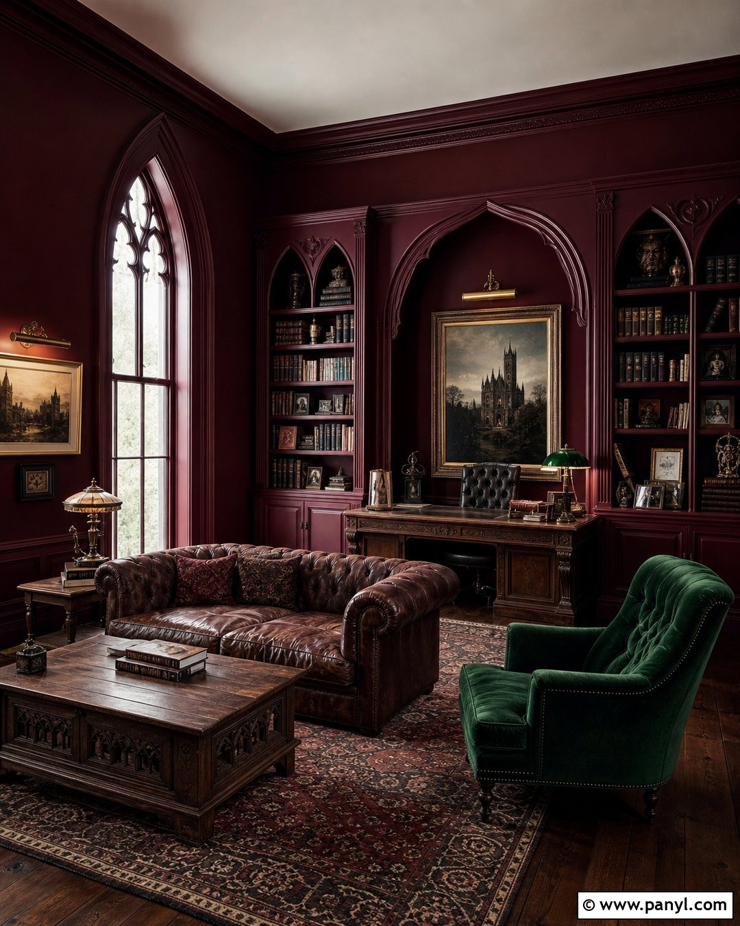 Deep Burgundy Gothic Library - 20 Gothic Paint Colors Dark Walls