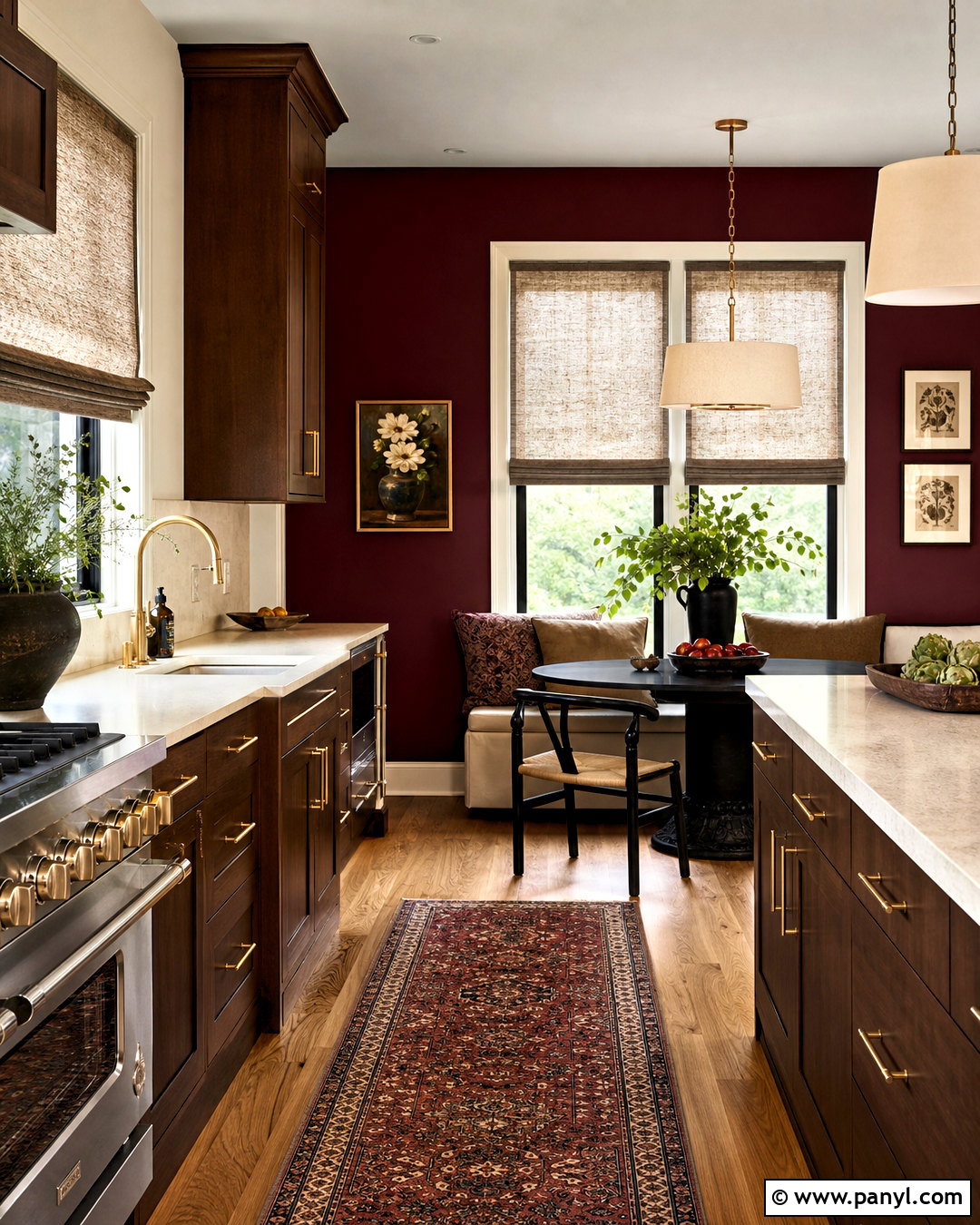 Deep Burgundy Kitchen Accent Wall - 20 kitchen paint color ideas for walls