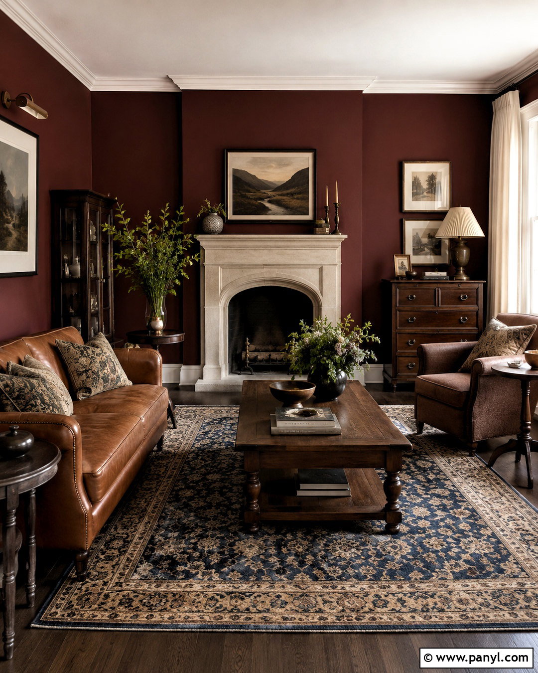 Deep Burgundy Living Room - 20 paints for home living rooms
