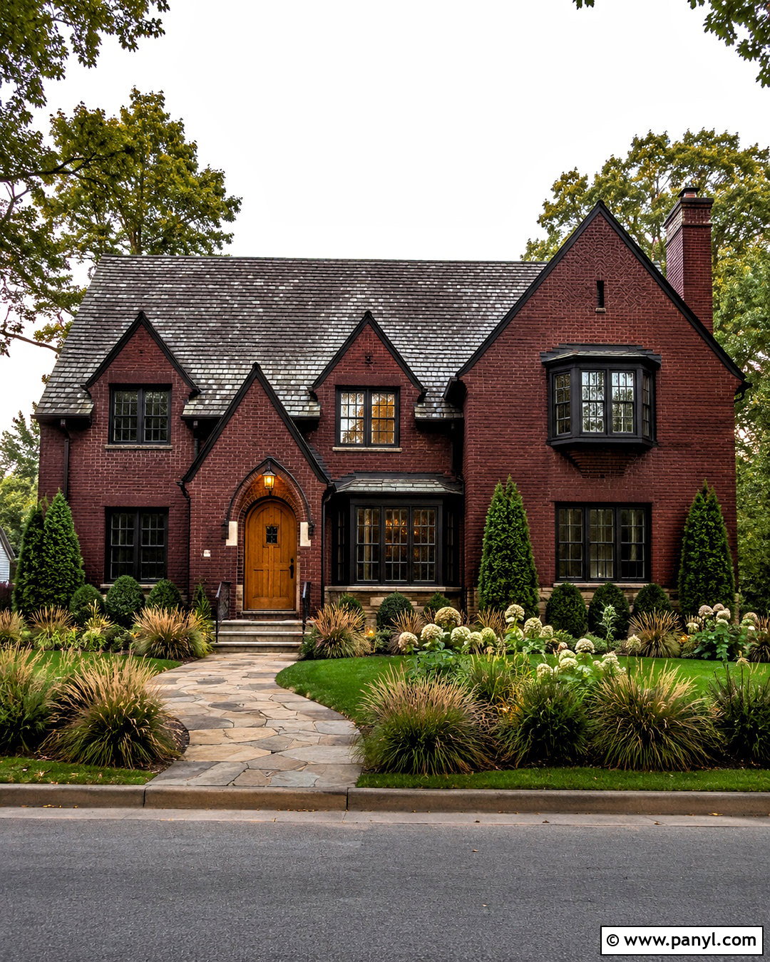 Deep Burgundy Painted Brick With Charcoal Trim - 20 dark painted brick exterior ideas