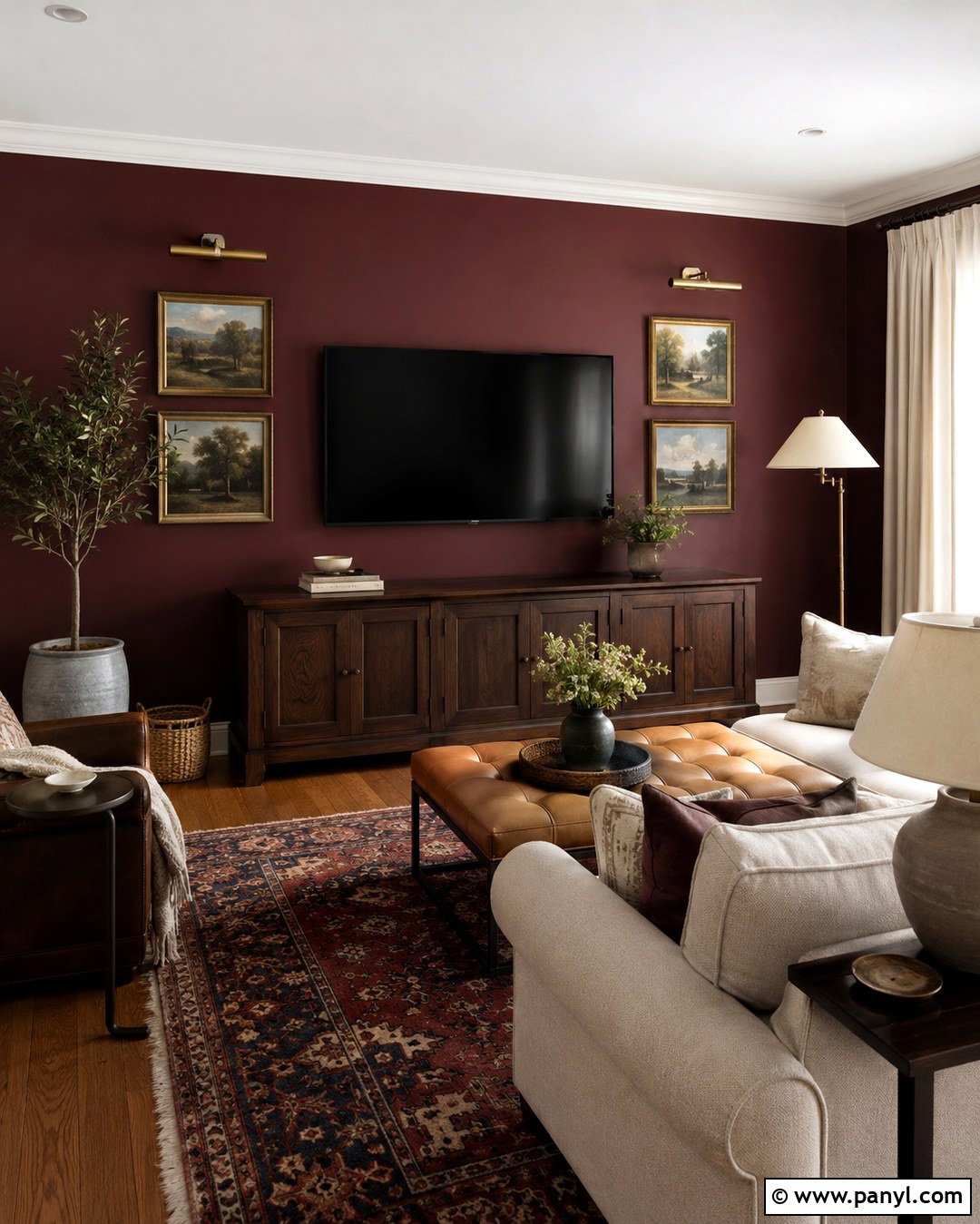 Deep Burgundy TV Wall - 20 Tv Wall Dark Paint Ideas