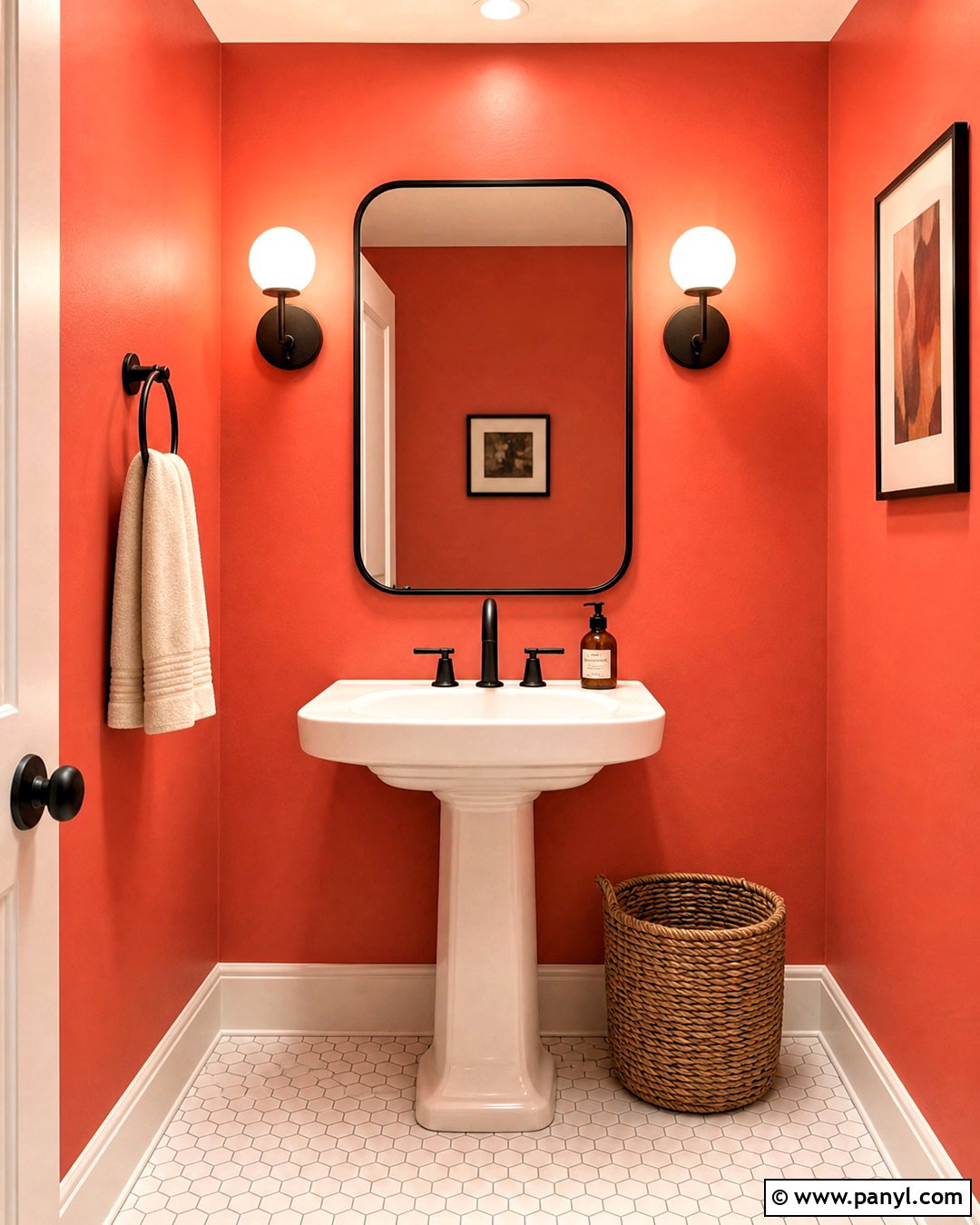Deep Coral Powder Room - 20 coral wall paint ideas