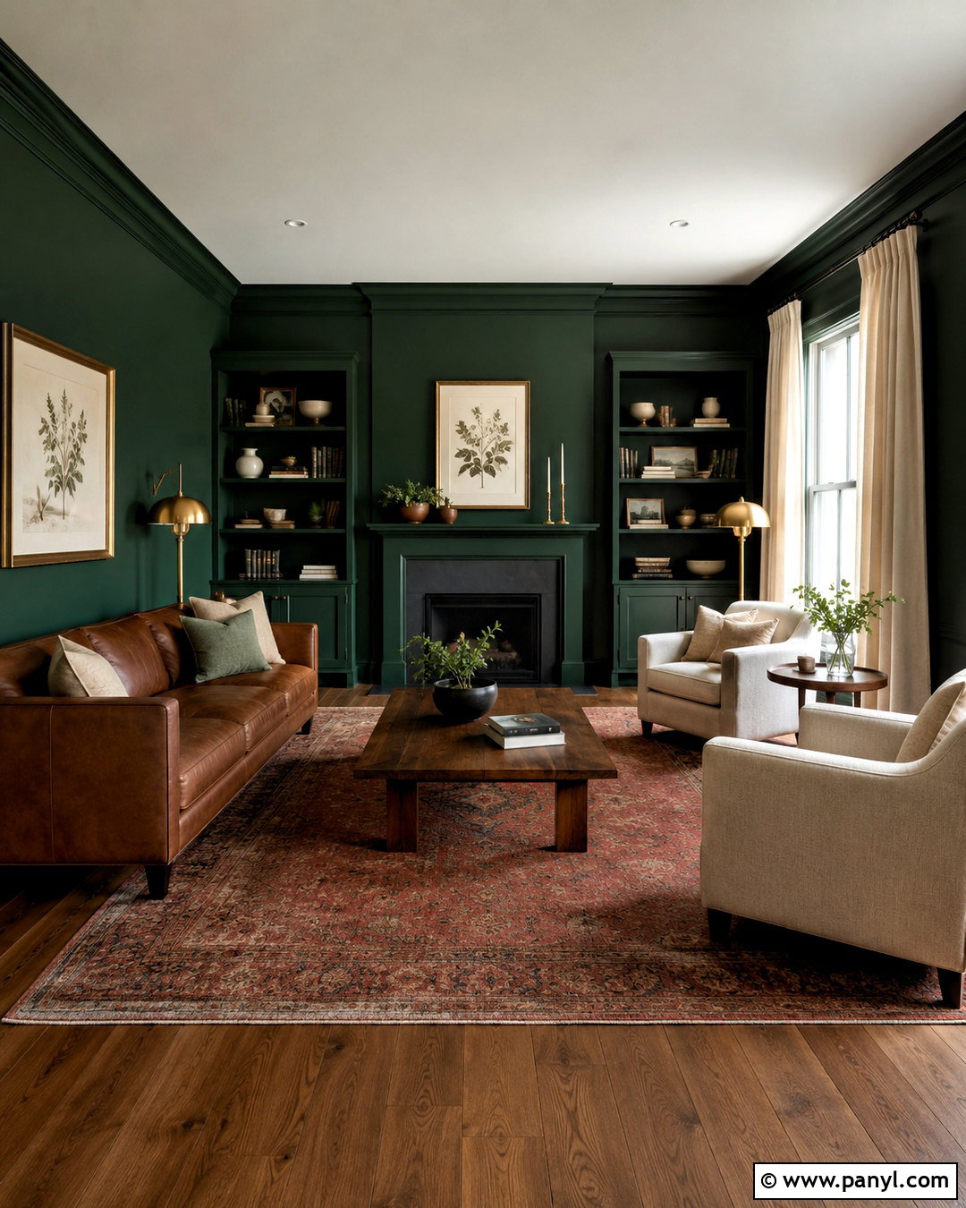 Deep Forest Green Living Room - 20 moody living room paint colors