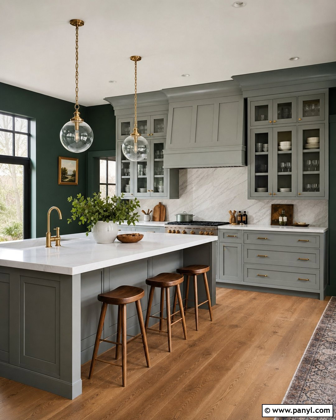 Deep Forest Green Walls With Gray Kitchen Cabinets - 30 Gray Kitchen Cabinets Wall Color Ideas