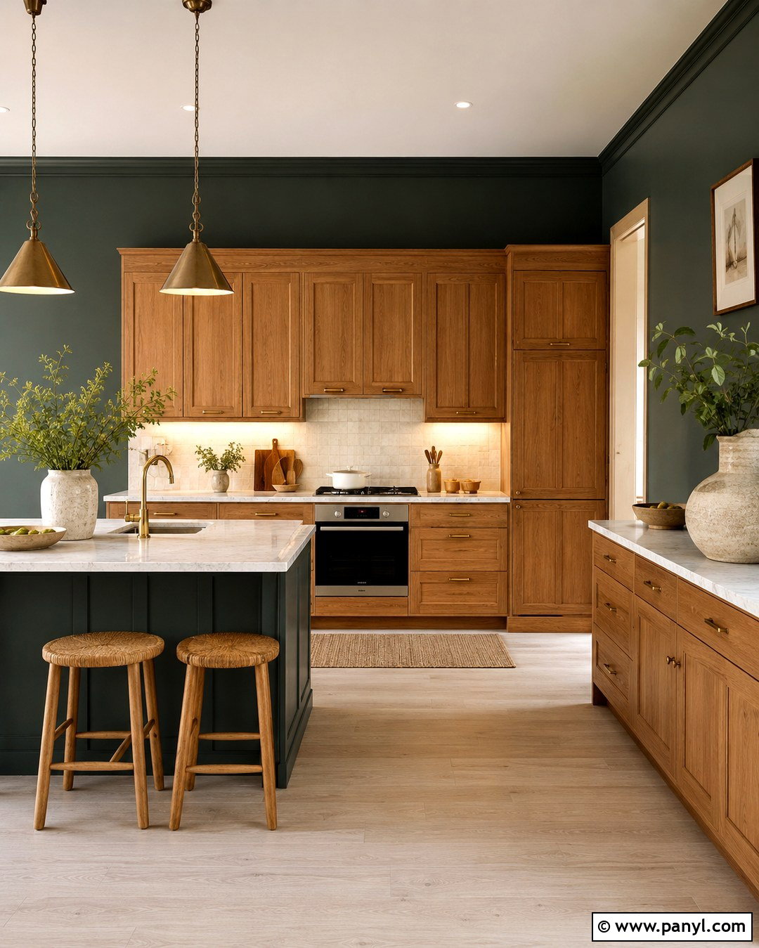 Deep Forest Green Walls With Honey Oak Cabinets - 20 Honey Oak Cabinets Wall Color Ideas