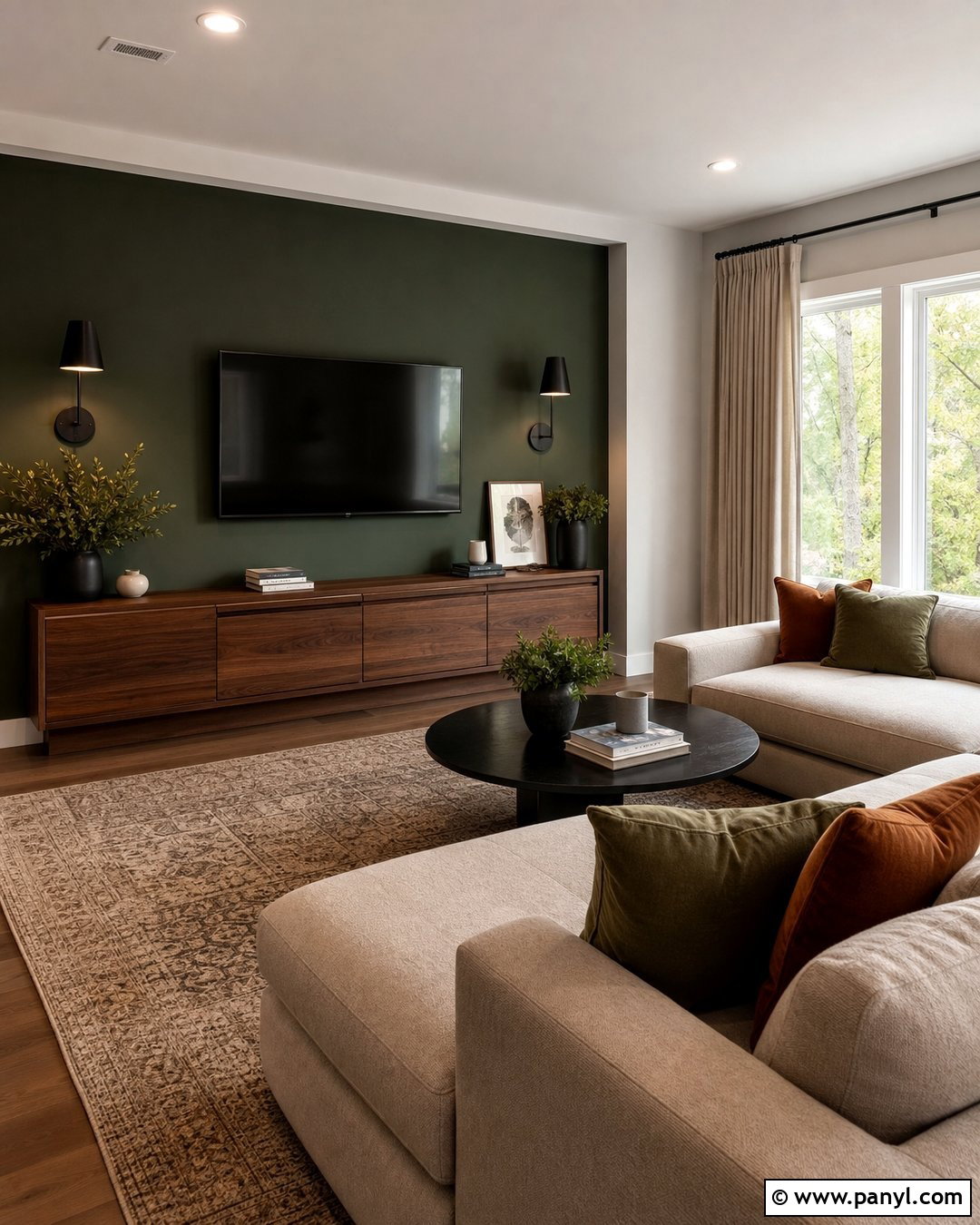 Deep Green Accent Wall Around A Television - 30 deep green accent wall ideas