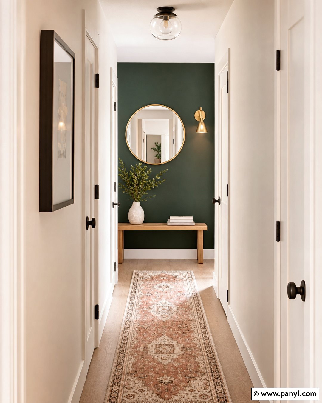 Deep Green Accent Wall In A Hallway - 30 deep green accent wall ideas
