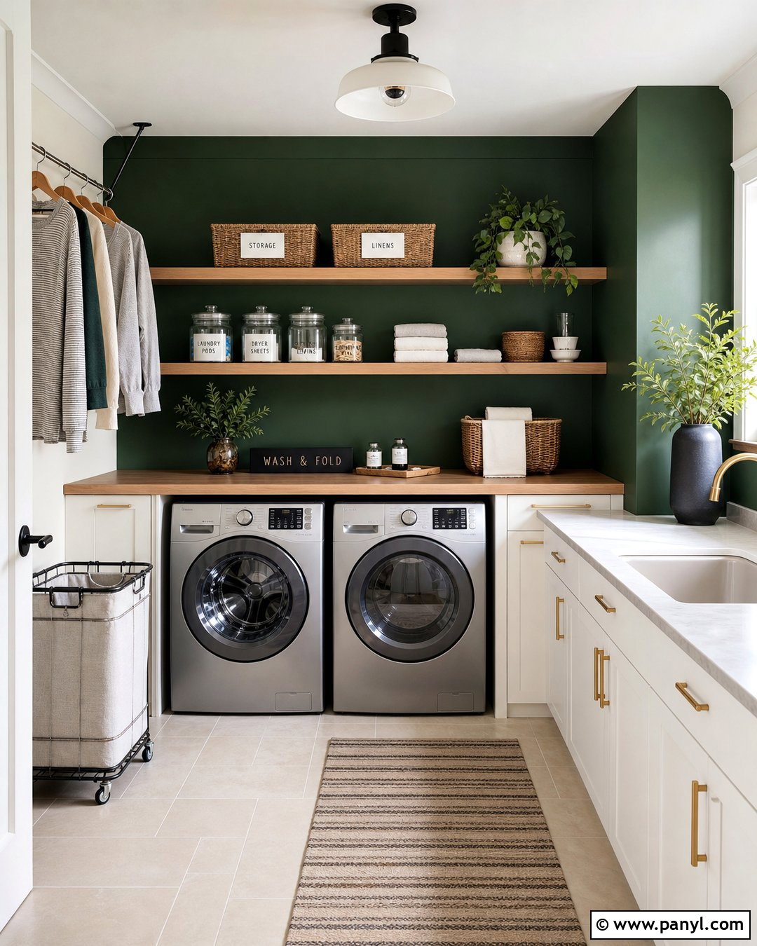 Deep Green Accent Wall In A Laundry Room - 30 deep green accent wall ideas