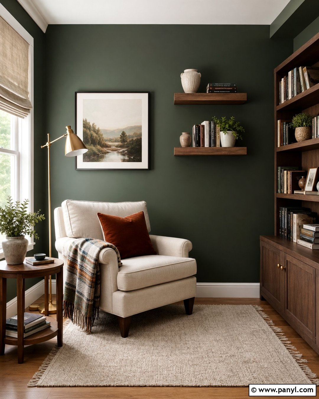 Deep Green Accent Wall In A Reading Nook - 30 deep green accent wall ideas