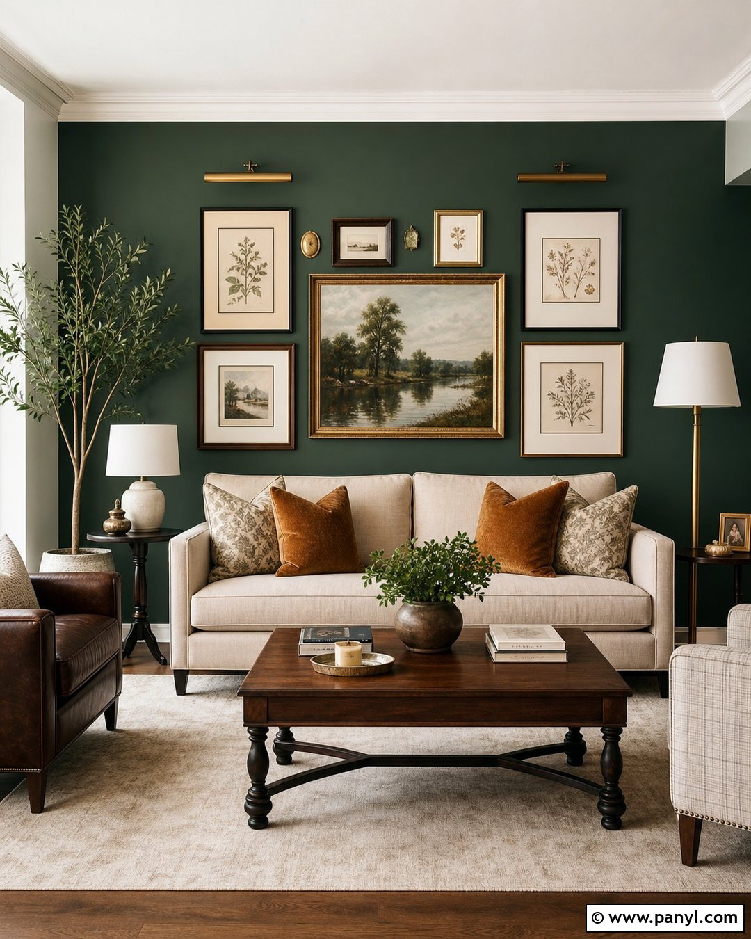 Deep Green Accent Wall With A Gallery Wall - 30 deep green accent wall ideas