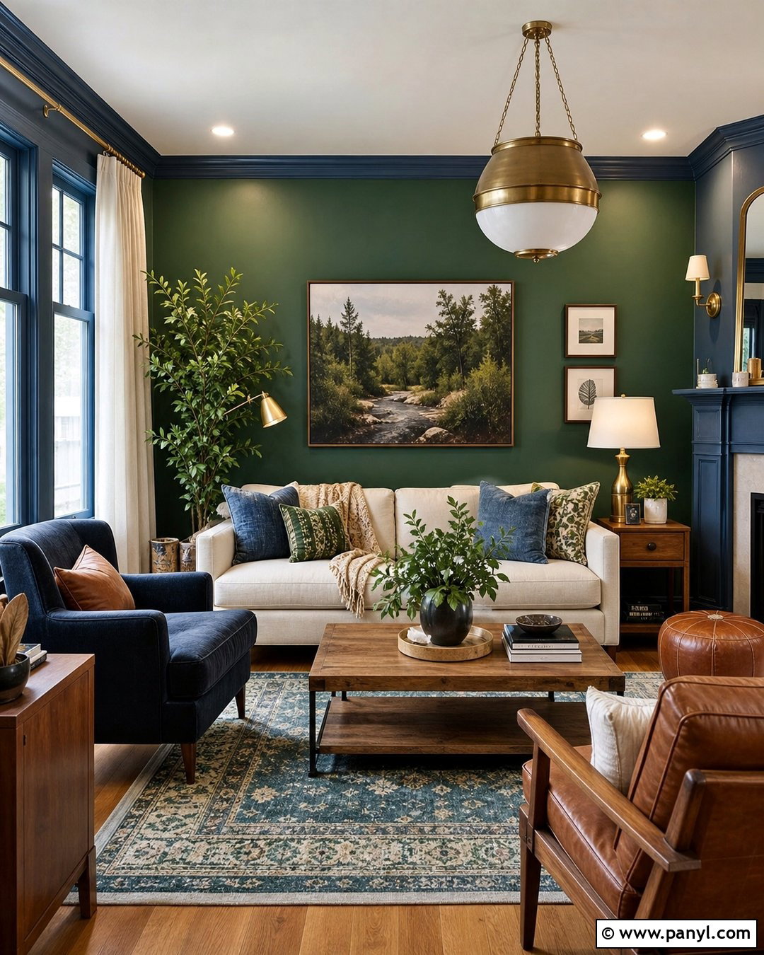 Deep Green Accent Wall With Blue Decor - 30 deep green accent wall ideas