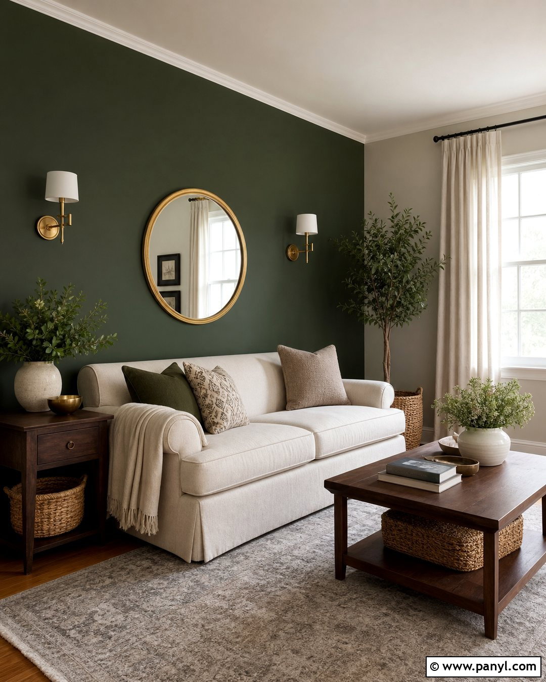 Deep Green Accent Wall With Brass Decor - 30 deep green accent wall ideas