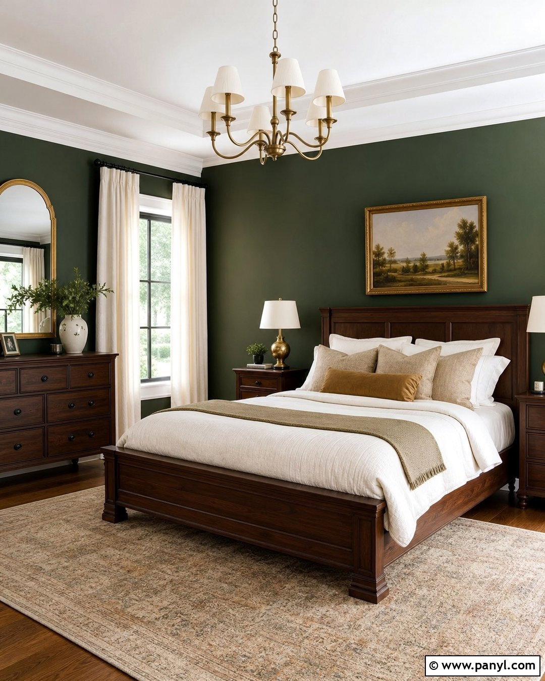 Deep Green Accent Wall With Dark Wood Furniture - 30 deep green accent wall ideas