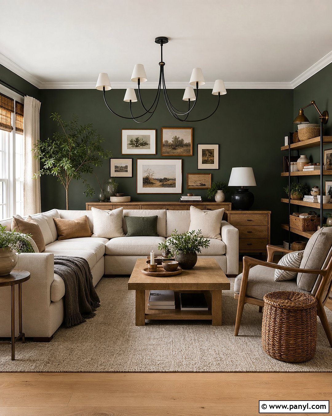 Deep Green Accent Wall With Neutral Layering - 30 deep green accent wall ideas