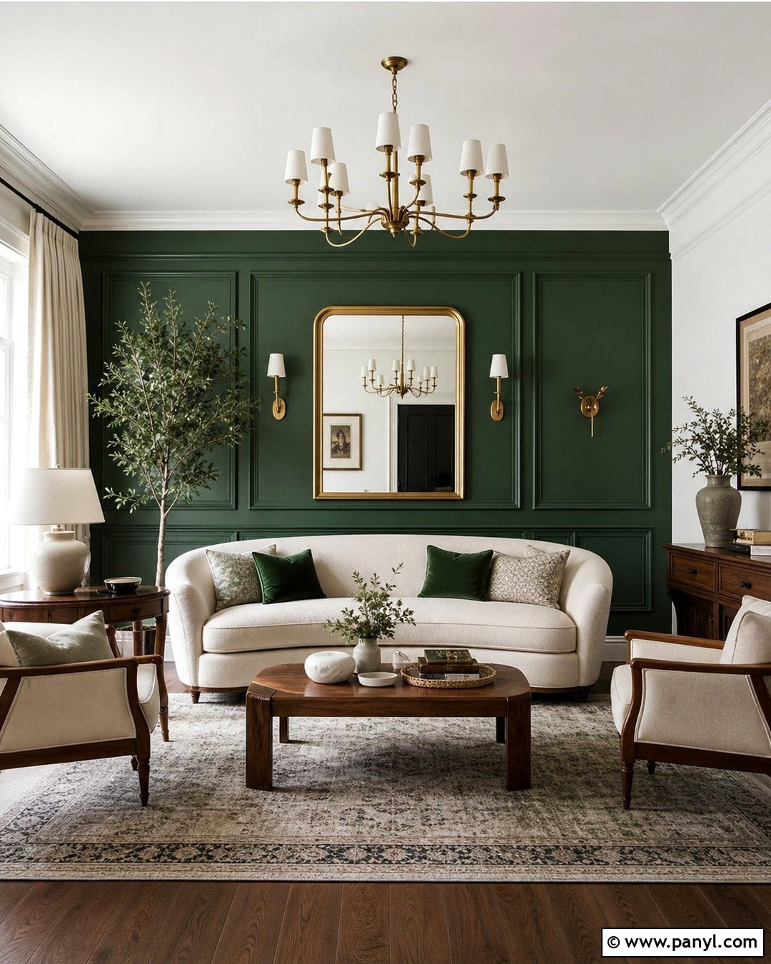 Deep Green Accent Wall With Picture Frame Molding - 30 deep green accent wall ideas
