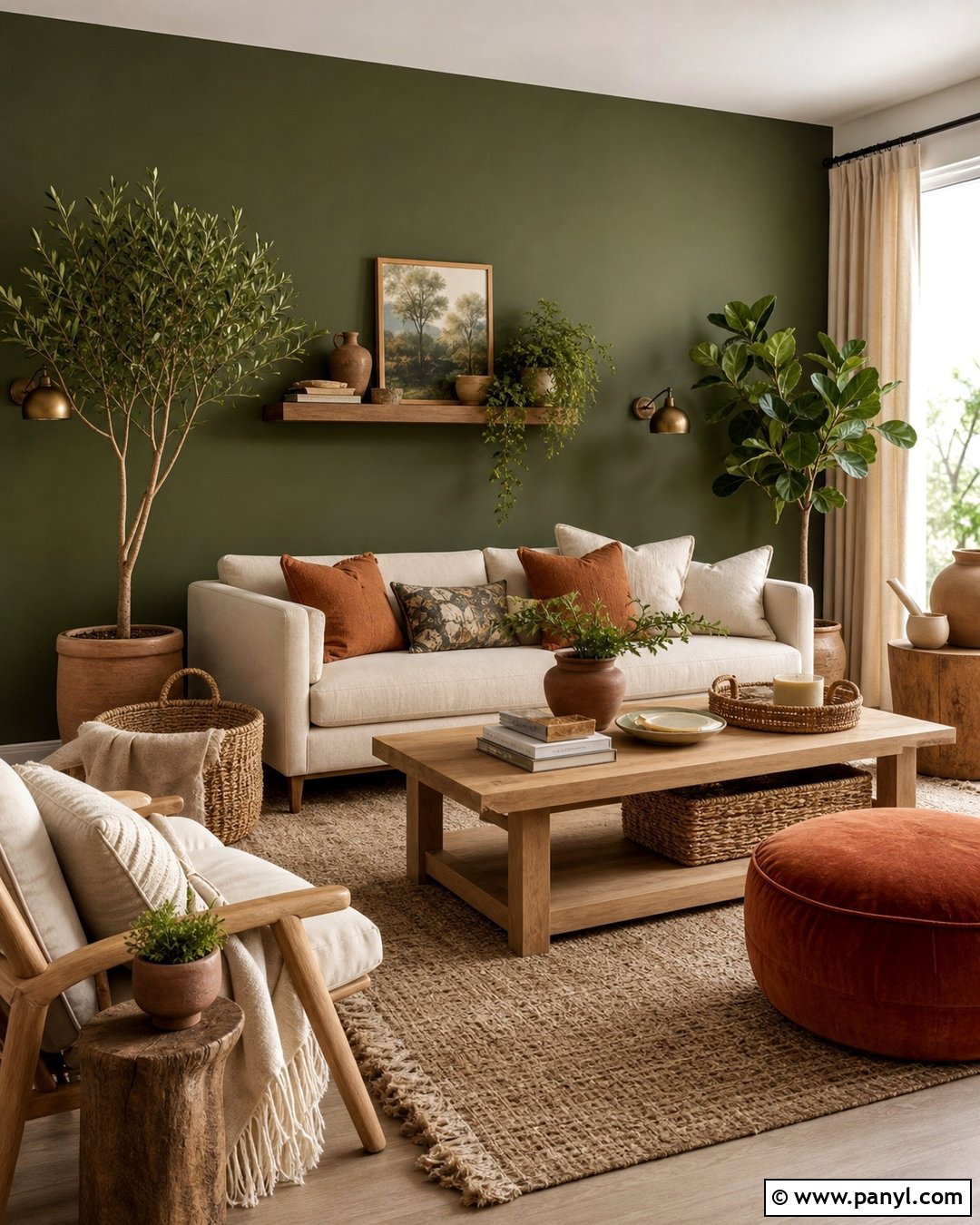 Deep Green Accent Wall With Terracotta Decor - 30 deep green accent wall ideas