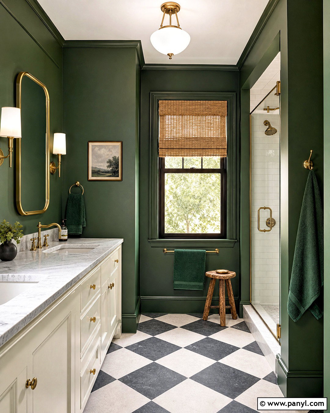 Deep Green Bathroom With Checkerboard Floor - 20 deep green bathroom ideas