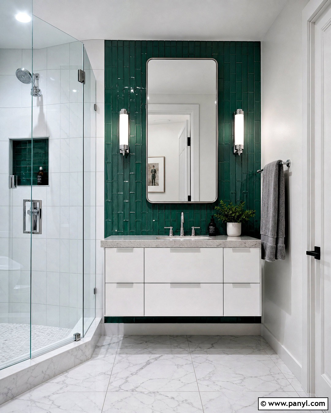 Deep Green Bathroom With Chrome Fixtures - 20 deep green bathroom ideas