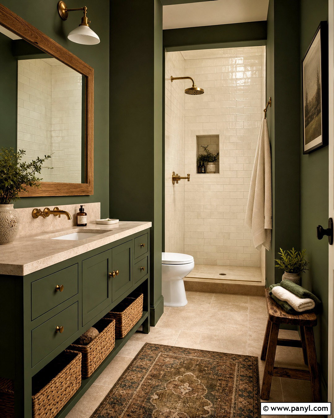 Deep Green Bathroom With Cream Tile - 20 deep green bathroom ideas