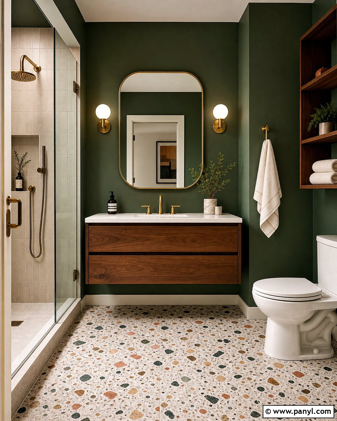 Deep Green Bathroom With Terrazzo Floor - 20 deep green bathroom ideas