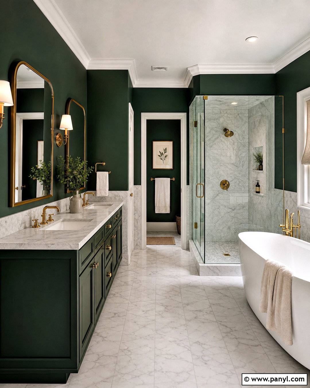 Deep Green Bathroom With White Marble - 20 deep green bathroom ideas