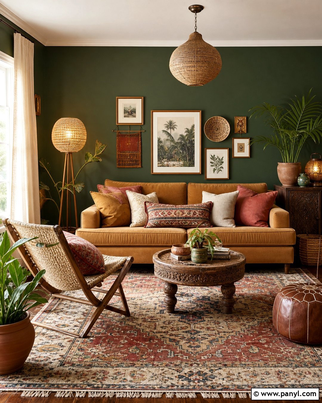 Deep Green Boho Wall - 30 deep green wall ideas