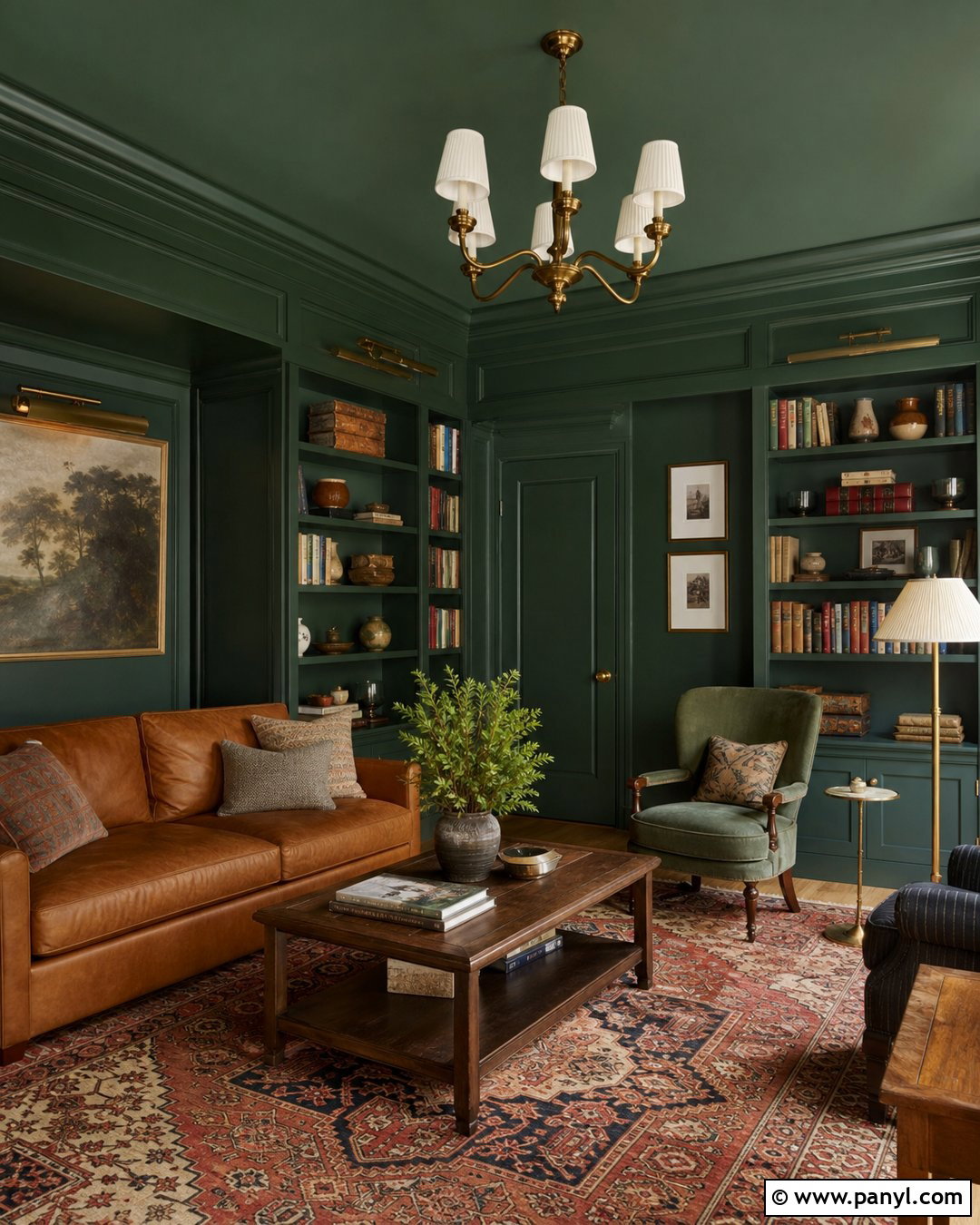 Deep Green Color Drenched Room - 30 deep green wall ideas