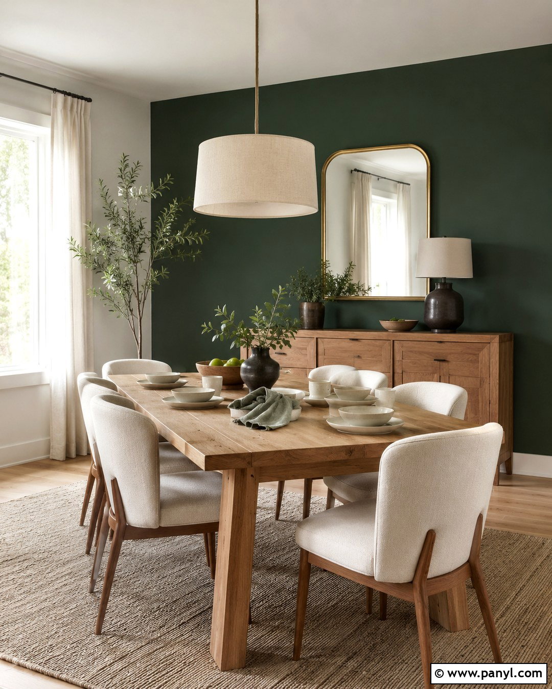 Deep Green Feature Wall In A Dining Room - 20 deep green feature wall ideas
