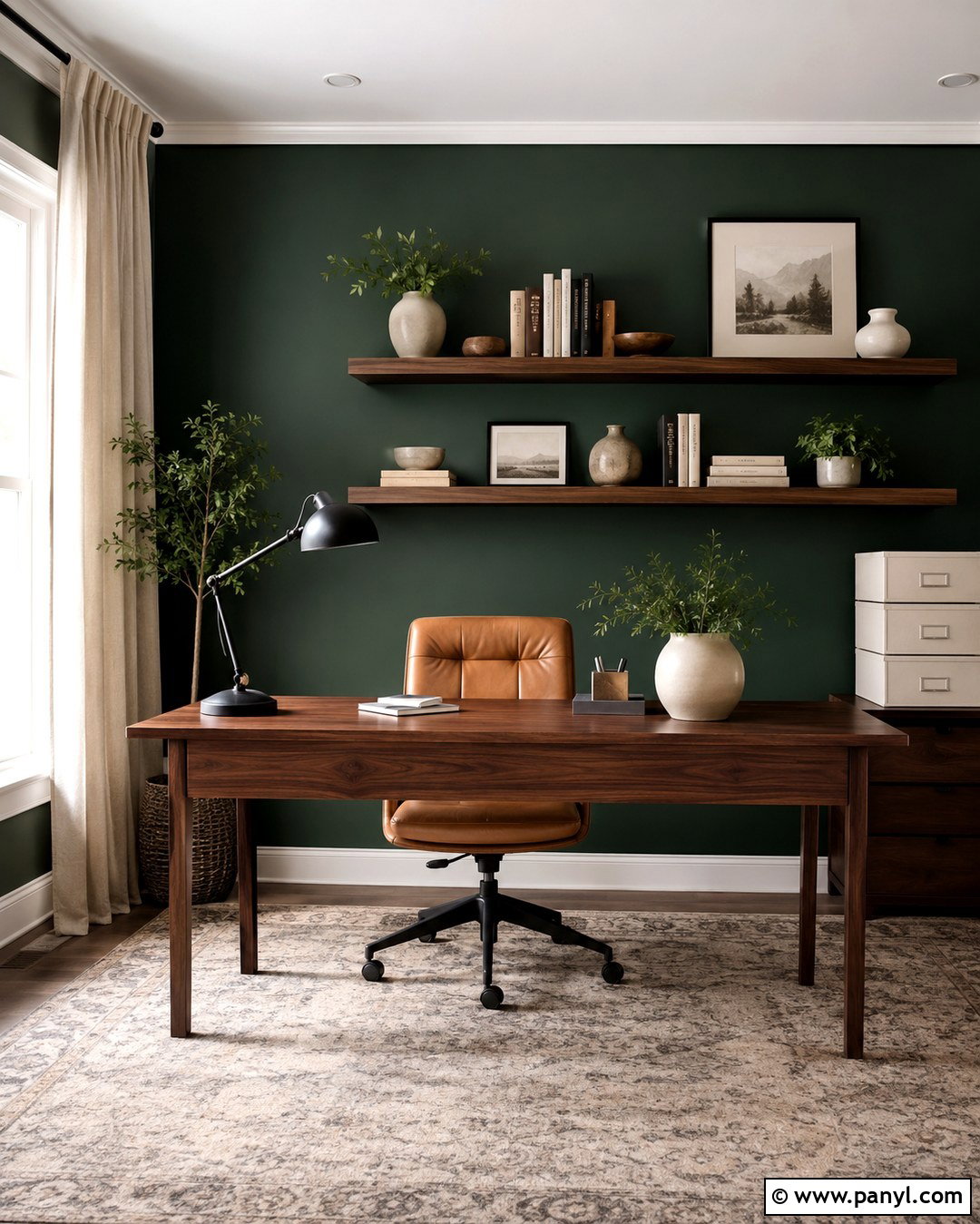 Deep Green Feature Wall In A Home Office - 20 deep green feature wall ideas