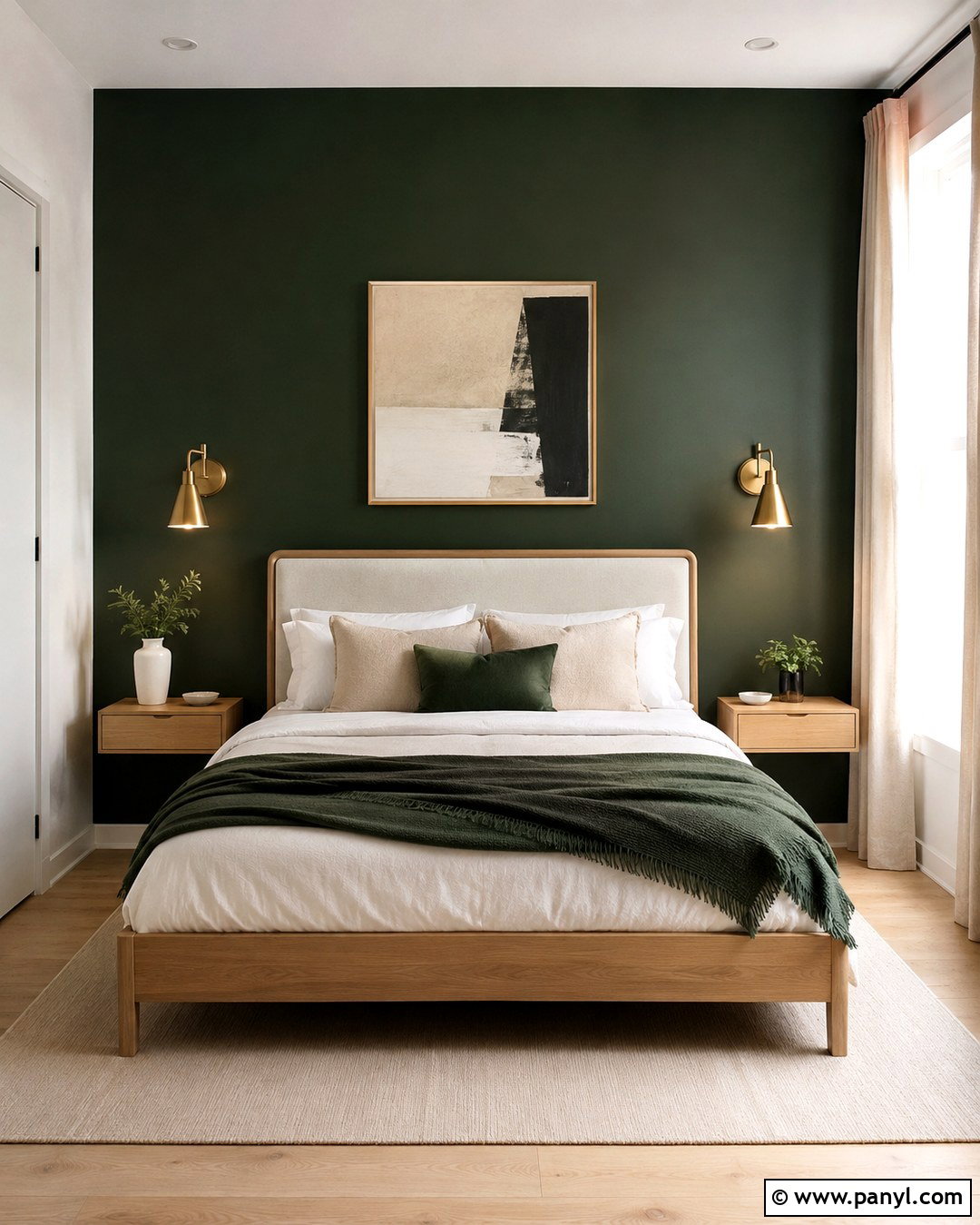 Deep Green Feature Wall In A Small Bedroom - 20 deep green feature wall ideas