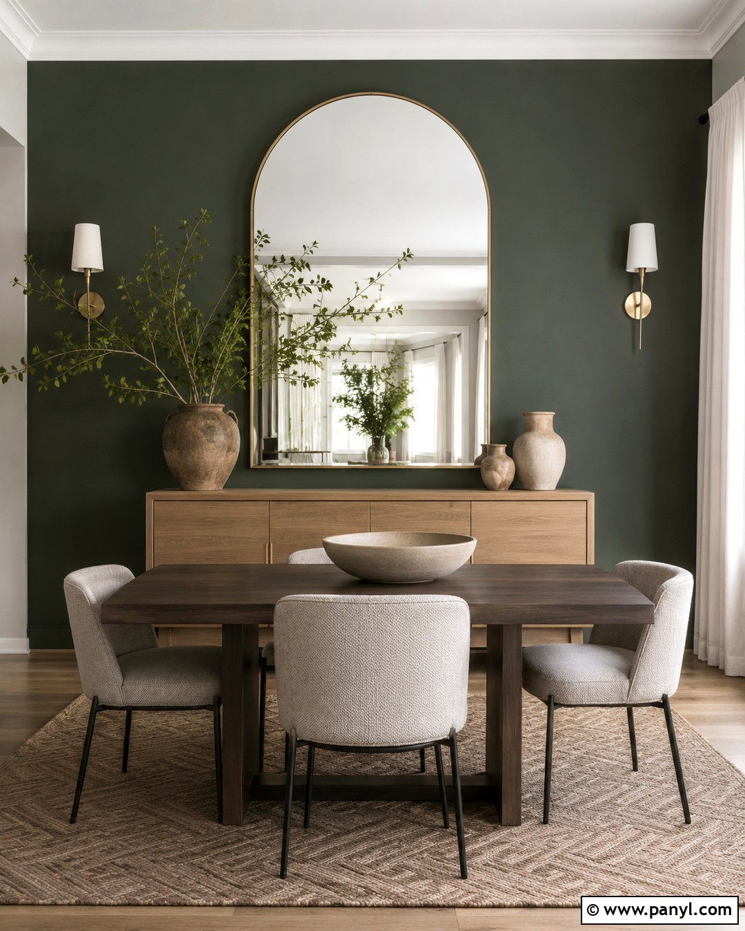 Deep Green Feature Wall With A Large Mirror - 20 deep green feature wall ideas