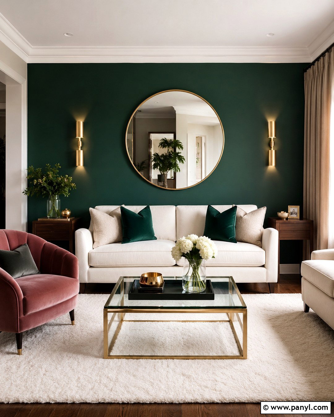 Deep Green Feature Wall With Brass Accents - 20 deep green feature wall ideas