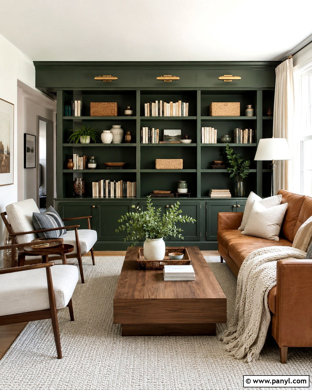 Deep Green Feature Wall With Built-In Shelves - 20 deep green feature wall ideas