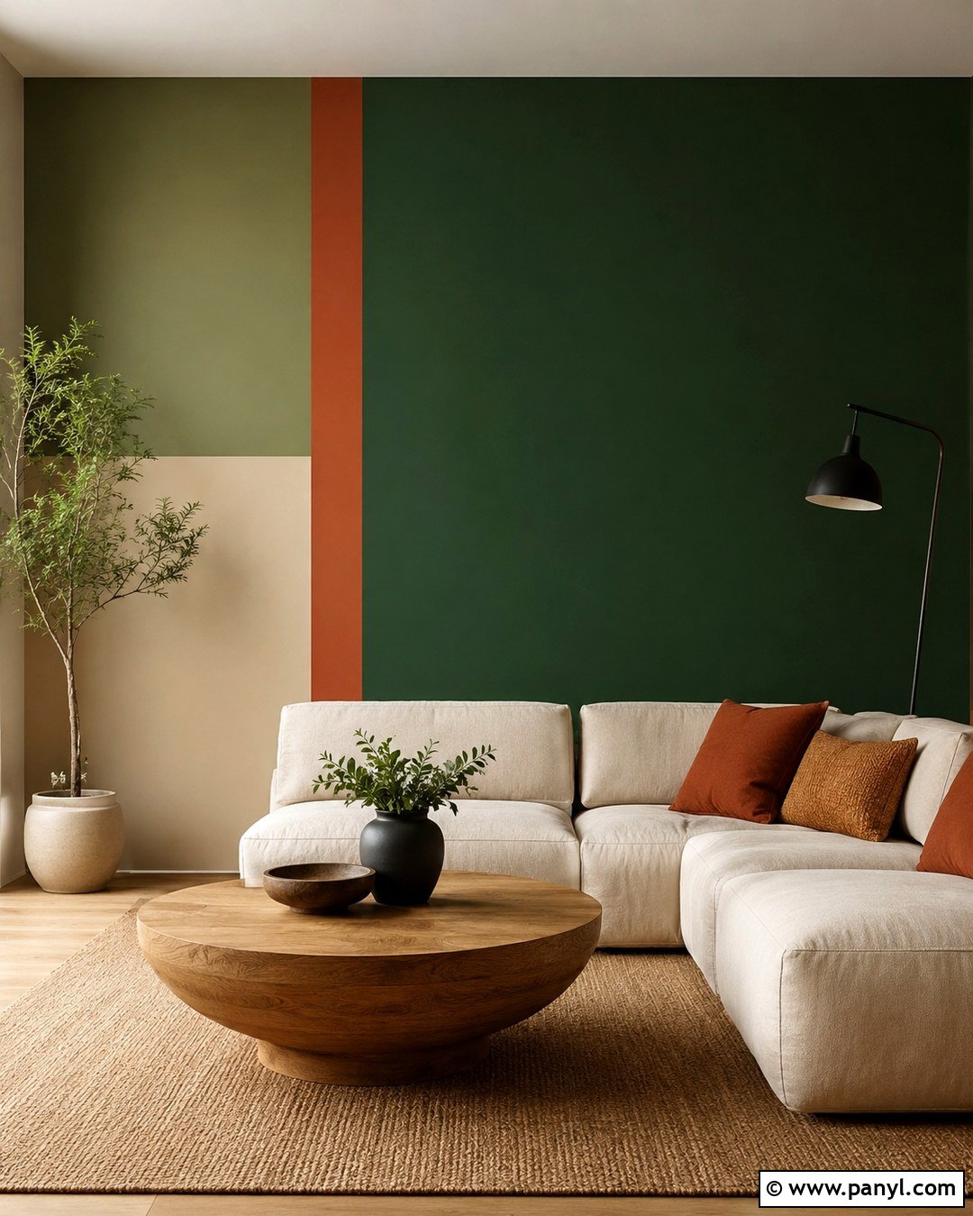 Deep Green Feature Wall With Color Blocking - 20 deep green feature wall ideas