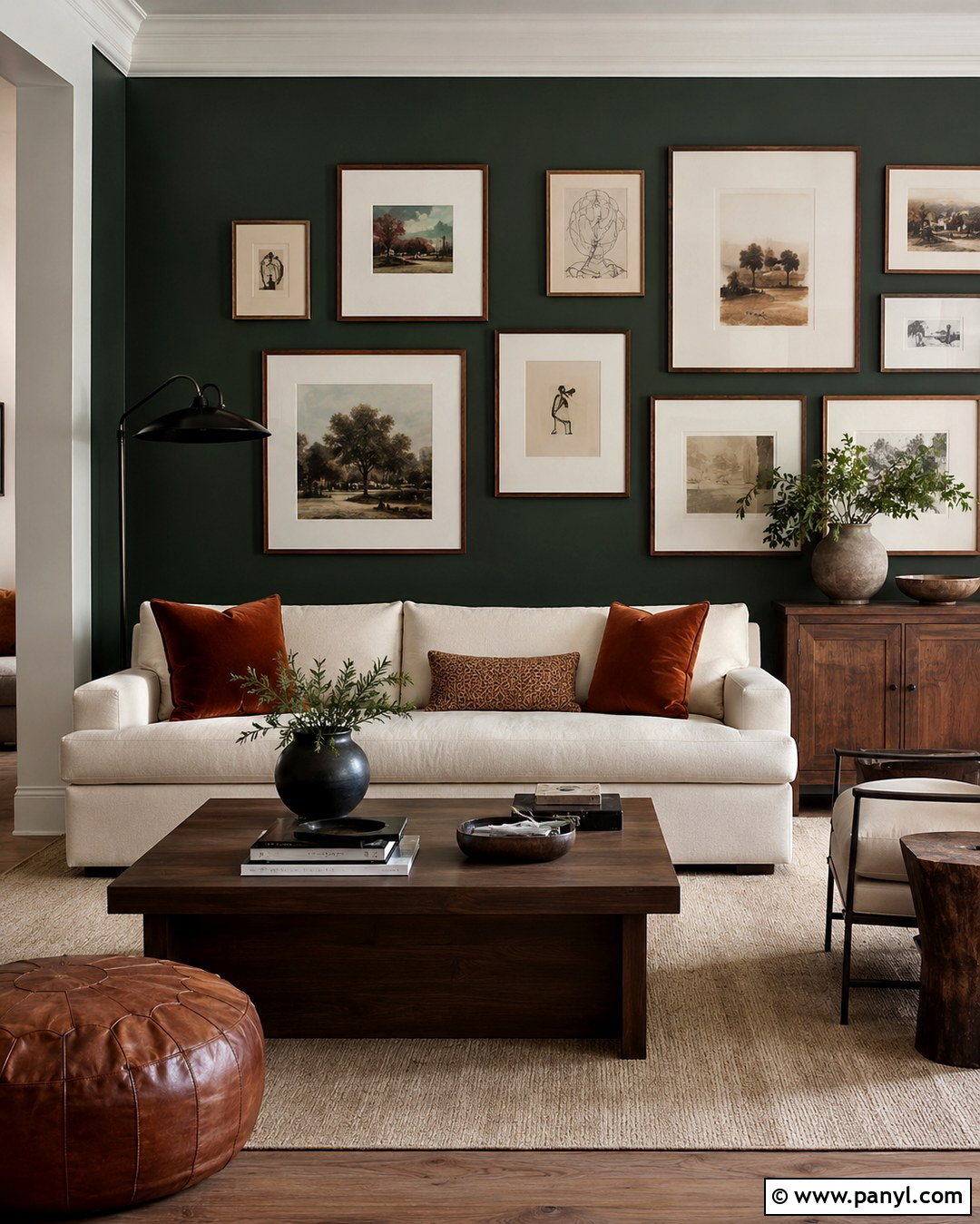 Deep Green Feature Wall With Gallery Frames - 20 deep green feature wall ideas