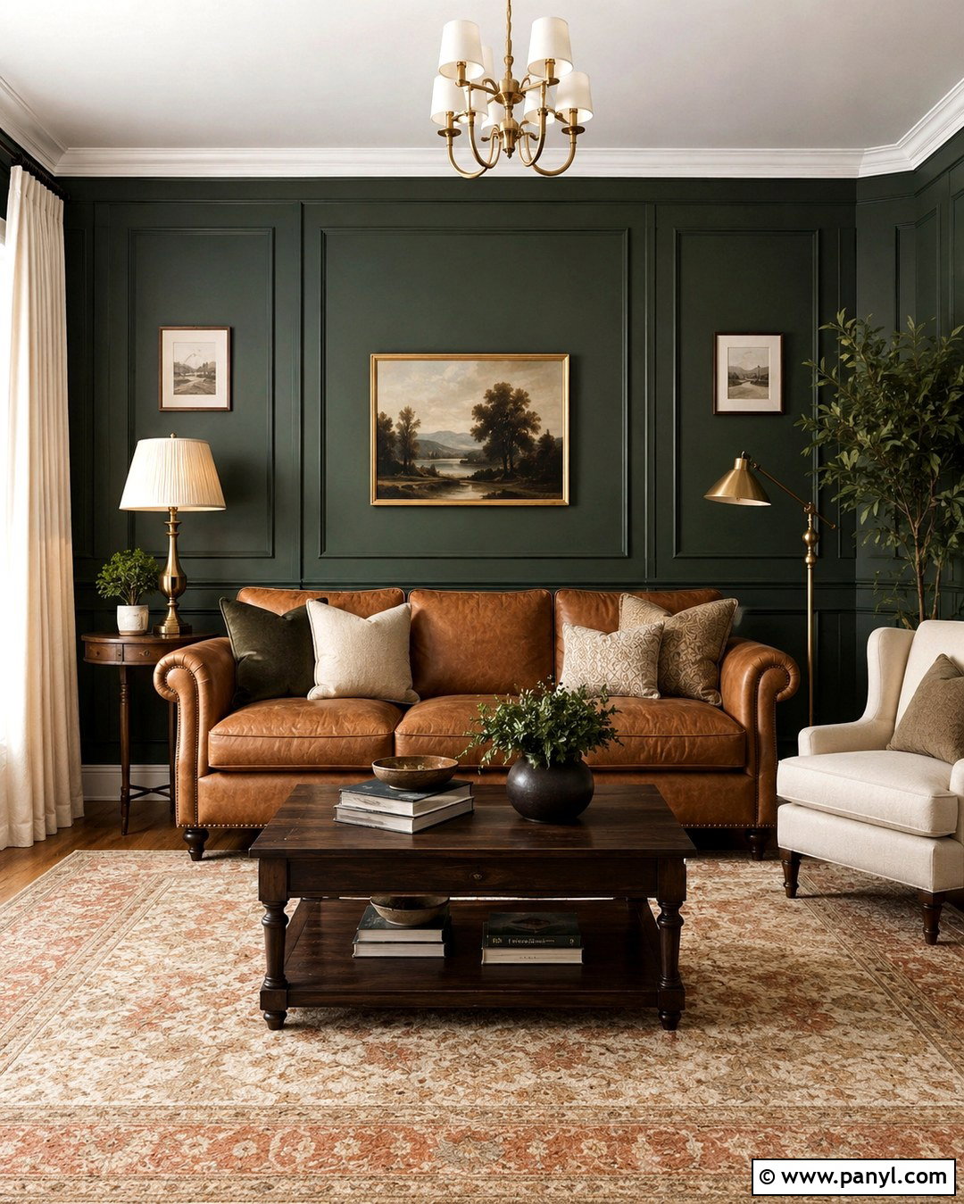 Deep Green Feature Wall With Picture Frame Molding - 20 deep green feature wall ideas