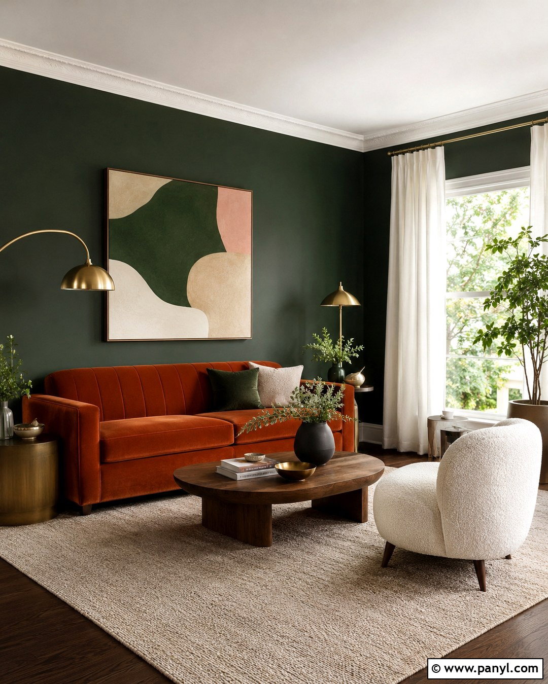 Deep Green Feature Wall With Velvet Furniture - 20 deep green feature wall ideas