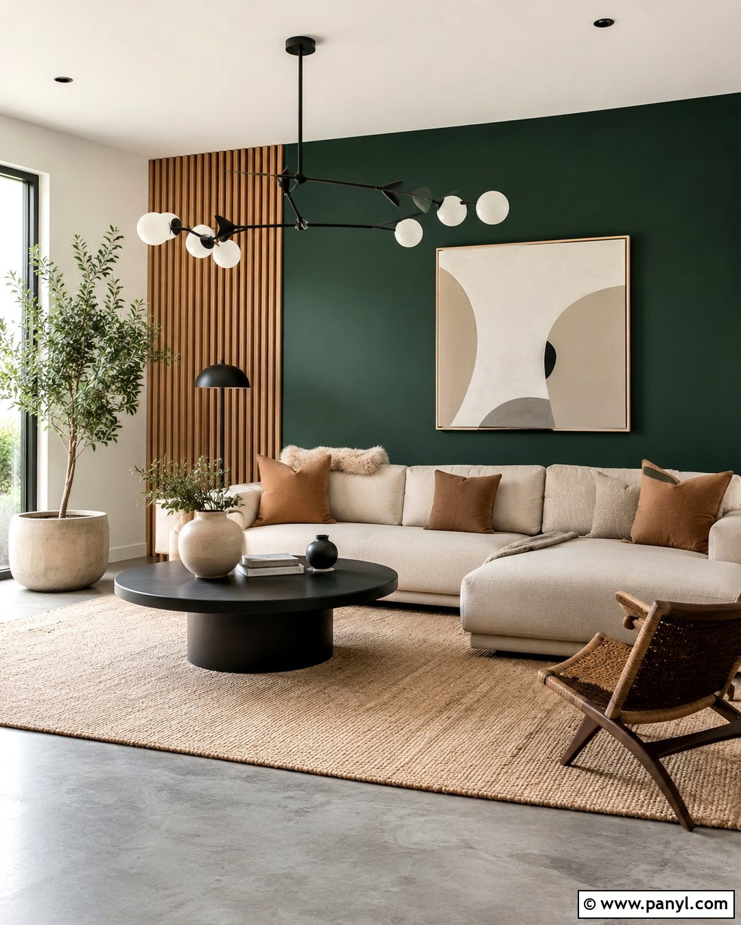 Deep Green Feature Wall With Wood Slats - 20 deep green feature wall ideas