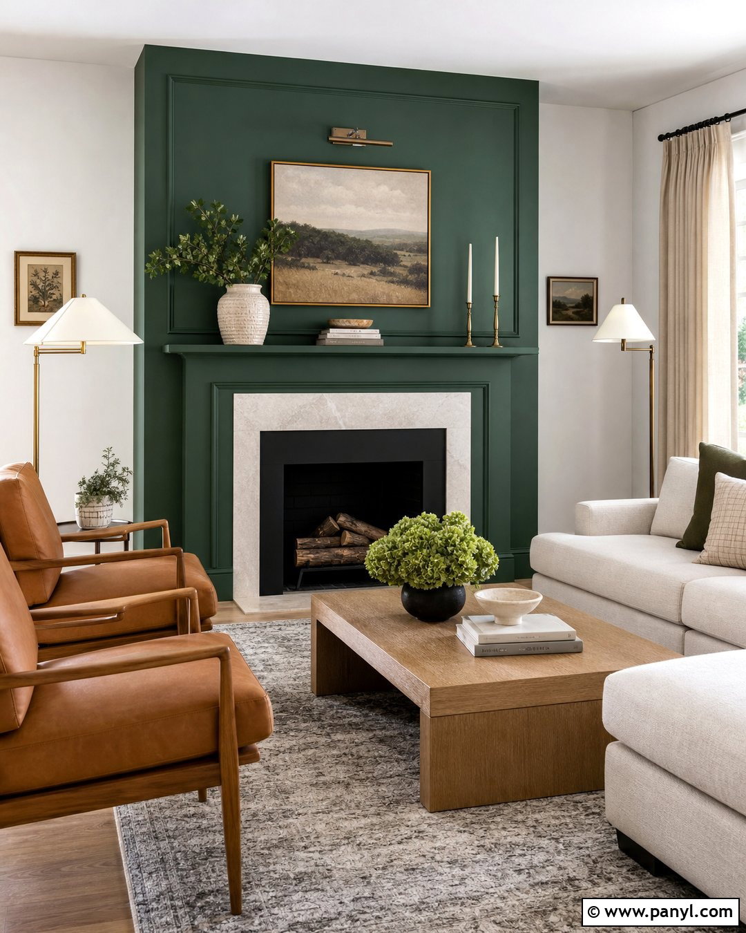 Deep Green Fireplace Wall - 30 deep green wall ideas