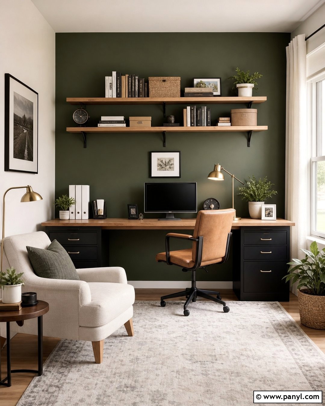 Deep Green Home Office Accent Wall - 30 deep green accent wall ideas