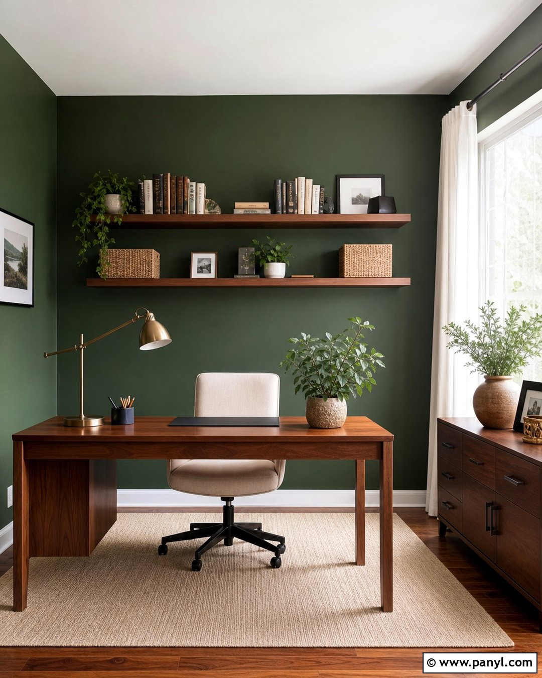Deep Green Home Office Wall - 30 deep green wall ideas