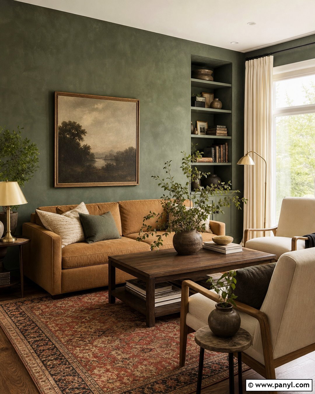 Deep Green Limewash Living Room - 50 Limewash Walls