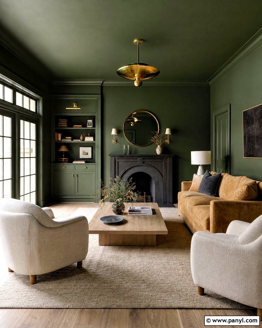 Deep Green Living Room Color Drenching - 20 deep green living room ideas