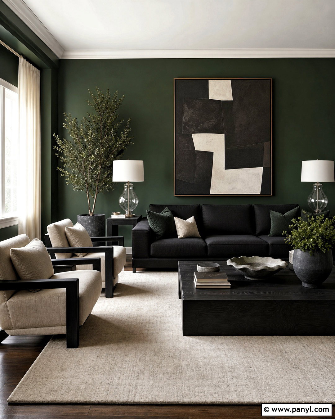 Deep Green Living Room With Black Furniture - 20 deep green living room ideas